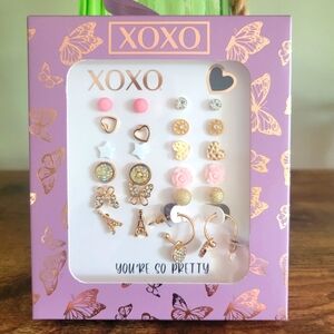 XOXO Earring Set with Pink and Gold Accents